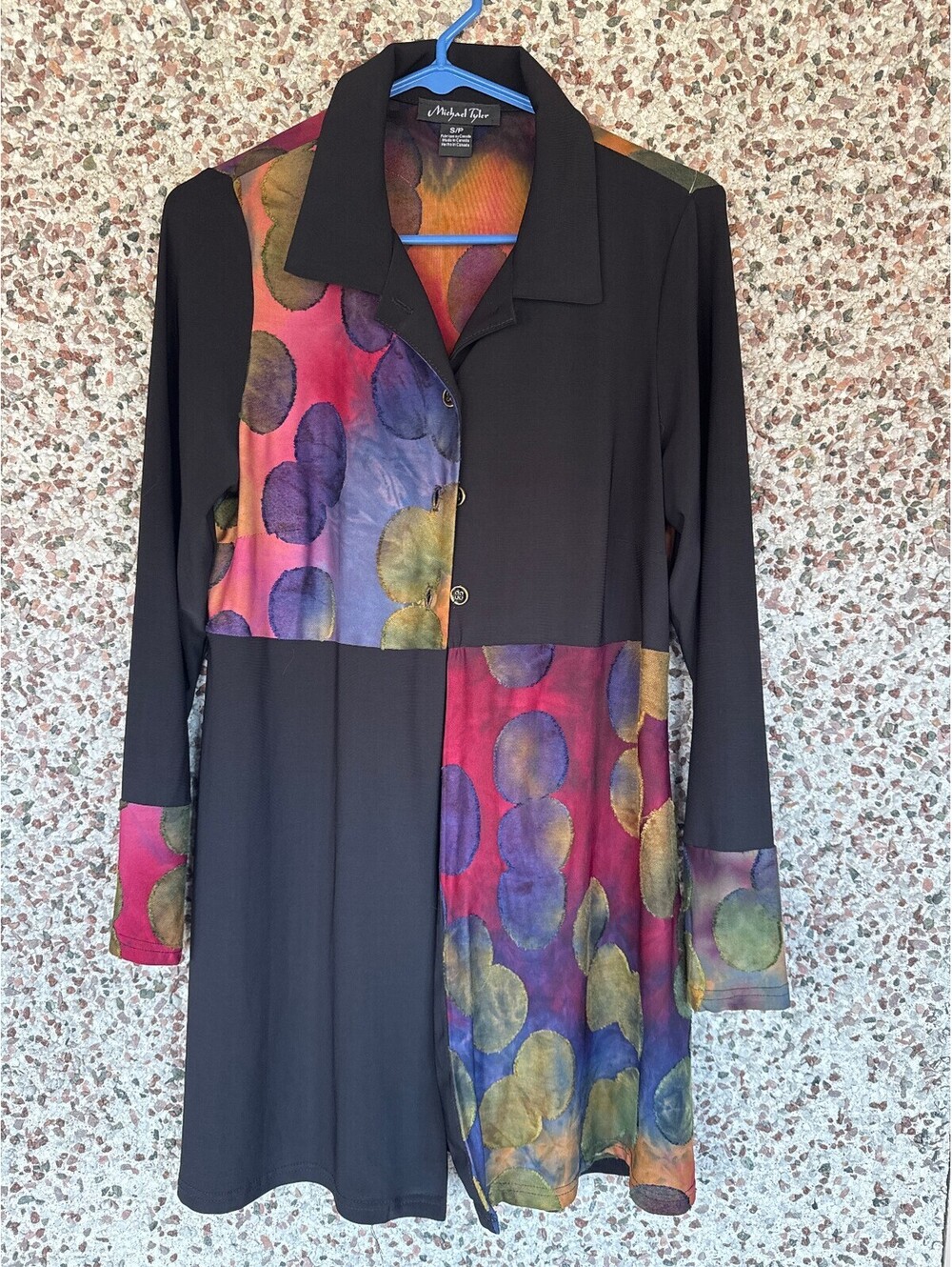 Michael Tyler Womens S Long Duster Jacket Tie Dye Colorblock